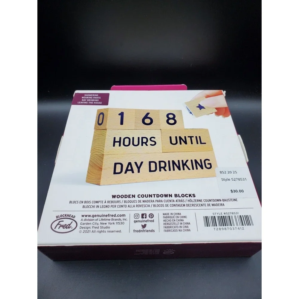 New In Box Who's Counting Wooden Countdown Blocks By FRED Daily Living Edition